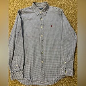 Ralph Lauren shirt long sleeve men large embroidered dress casual plaid blue